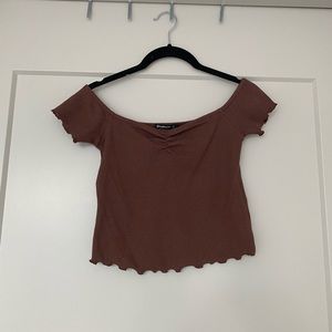 NEW - Brown ASOS Off The Shoulder Crop Top - L